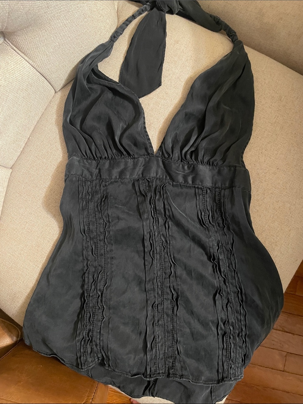 Rock & Republic Black Halter Silk Camisole with Pintuck Detail
